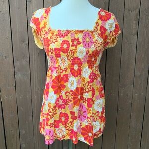 Lucky | Size Small Printed Smock Short Sleeve Top